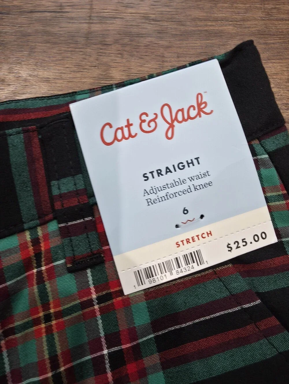 Cat & Jack Black Red Green Plaid Chino Pants 6